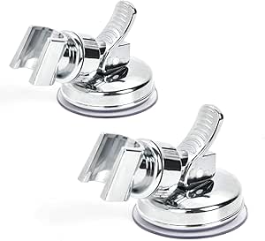 BUYGOO 2 Pack Adjustable Shower Head Holder, Suction Cup Shower Head Bracket, Wall Mounting Bracket for Marble, Glass, Metal, Ceramic