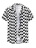 Milumia Men's Graphic Printed Casual Short Sleeve Button Down Hawaiian Shirts Checkerboard Black and White
