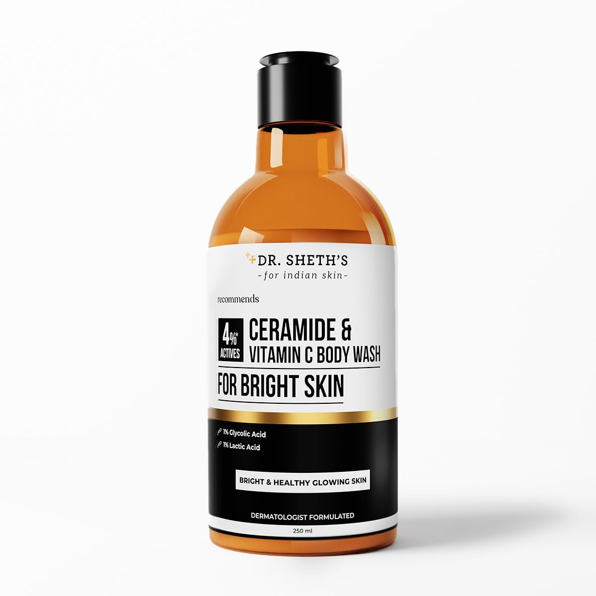 Ceramide & Vitamin C Body Wash | For Bright, Healthy & Glowing Skin | Exfoliates & Evens Skin Tone | 4% Actives (1% Lactic Acid, 1% Glycolic Acid & 2% Niacinamide) | Sulphate Free | Gentle Exfoliating Shower Gel | Removes Tan & Dead Skin | Hydrates & Moisturizes | Refreshing Fragrance | Men & Women | 250 ml