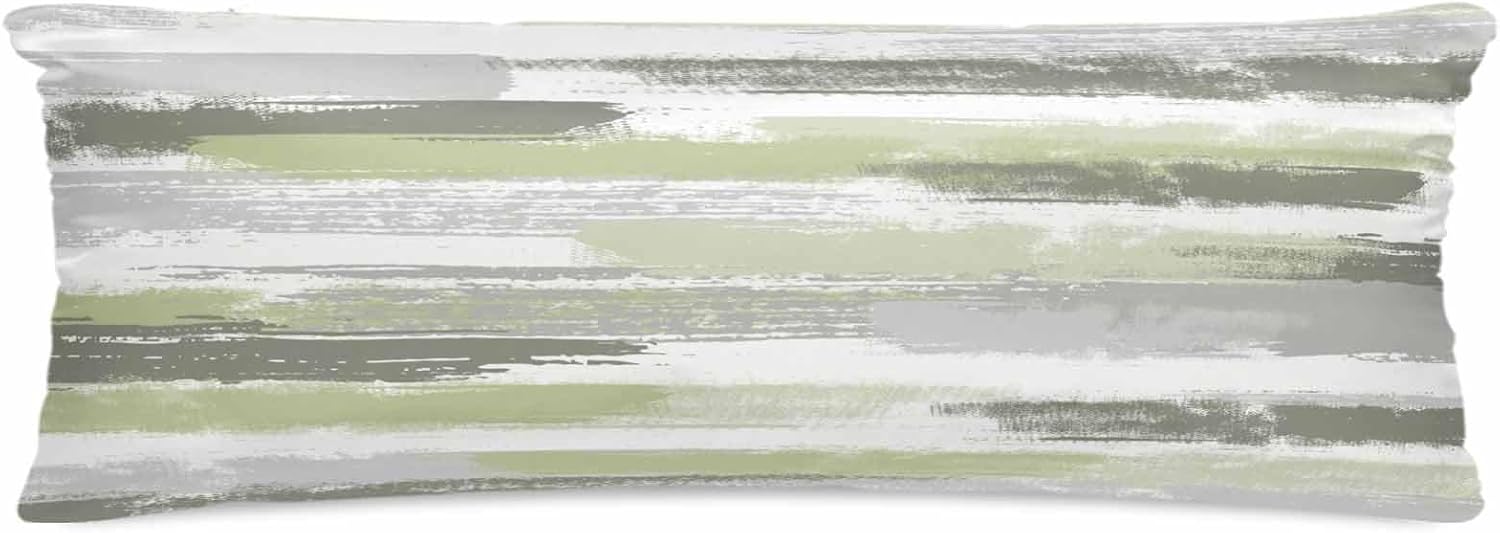 Abstract Sage Green 2 Packs Bed Pillow Covers Standard Decorative,Throw Pillow Cases Bedding Pillowcase,Super Soft Stain Pillow Sham Envelope Closure Modern Geometric Grey White Stripe 20"x26"