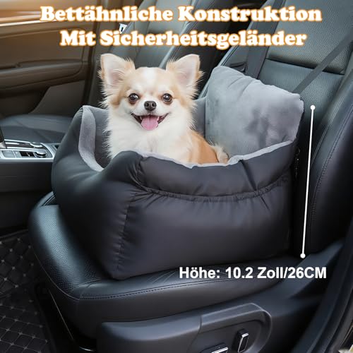 Hunde Autositz Extra Stabil für Kleine Hunde (unter 12kg) mit Sicherheitsgurt,Wasserdichter Autositz Hund für Rück- und Vordersitz,Hundesitz Auto mit Abnehmbares Hundekissen Waschbar,Seitliche Taschen
