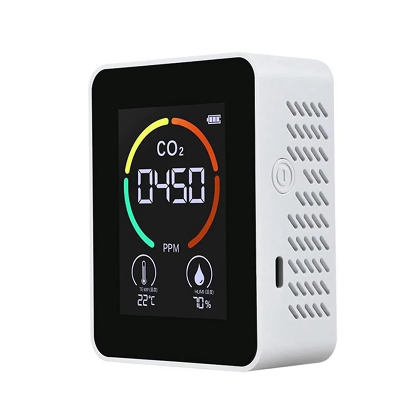 Misuratore Di Temperatura E Umidità Monitor Della Qualità Aria Rilevatore CO2 Digitale Inquinamento Atmosferico 3 In 1 Anidride Carbonica Rilevamento Rapido Preciso(White)