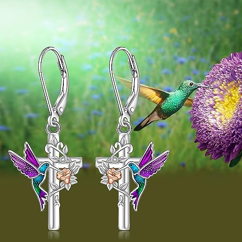 Hummingbird Earrings for Women Sterling Silver Purple Hummingbird Gifts for Women Memorial 925 Sterling Silver Bird Flower Jewelry Mothers Day Gifts4