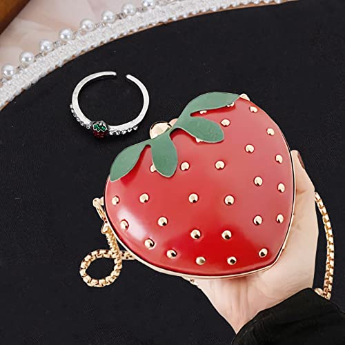 HomeSoGood Strawberry Purse and Ring Set,Fruit Shape Handbag, Strawberry Cross Body Chain Bag Open Ring for Girl Women, PU Shoulder Bag Wallet2