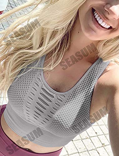 Image of SEASUM Women's Longline Sport Bra Seamless Yoga Crop Top Medium-Low Support Workout Bra