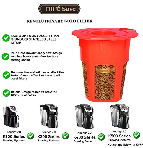 Fill N Save 2 Pack Reusable Carafe K-Cups. 24K Gold Reusable Coffee Filter For The Keurig 2.0, K200, K300, K400, K500 Series Of Machines. Refillable K Carafe Pods #TOP1