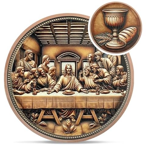 The Last Supper Christian Challenge Coin - Jesus Eucharist Religious Copper Token - Art God Pocket Bible Verses Coins for Study - Good Luck Commemorative Gifts for Men Women Kids Cover