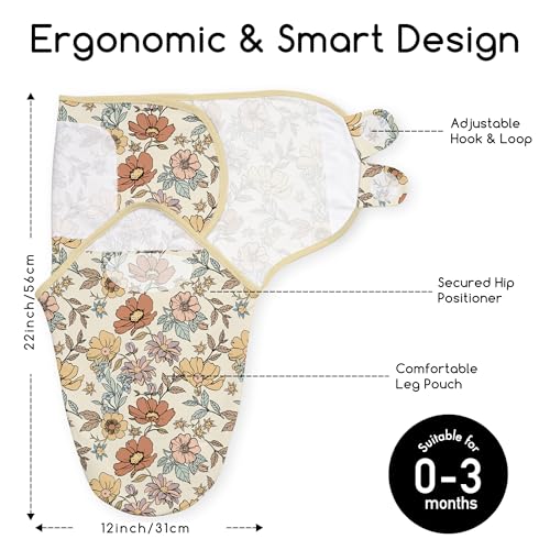 Image of Cotton Swaddles for Newborn, Baby Newborn Swaddle 0-3 Month | 2-Pack Soft Adjustable Newborn Swaddle Sleep Sack, Baby Girls & Boys,Wrap Nursery Infant Swaddling Blankets Retro Floral