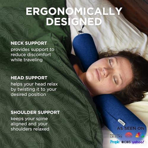 Image of Dot&Dot Twist Memory Foam Travel Pillow for Airplanes - Travel Neck Pillow for Sleeping - Airplane Pillow for Neck Support, Chin, Lumbar and Leg - Adjustable, Bendable Neck Roll Pillow