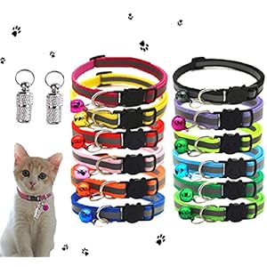 Cat Collar With Bell Colorful 12 Pcs And 2 Pcs With Name Tag,Gewaha Breakaway Adjustable Safe Durable For Cat,Cat Collar Soft Nylon Reflective For Small Pet Dog Puppies,Fit All Domestic Cats And Larger Cat