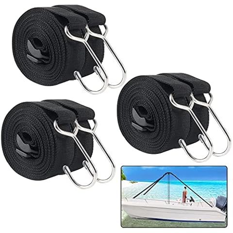 Boat Cover Support Poles Straps, Boat Pole Straps with Stainless Steel Hook, Boat Cover Support Straps with Ladder Lock Buckle 1inch W x 11.5ft L, Straps for Boat Support Pole ( 6 Pack Black) Cover