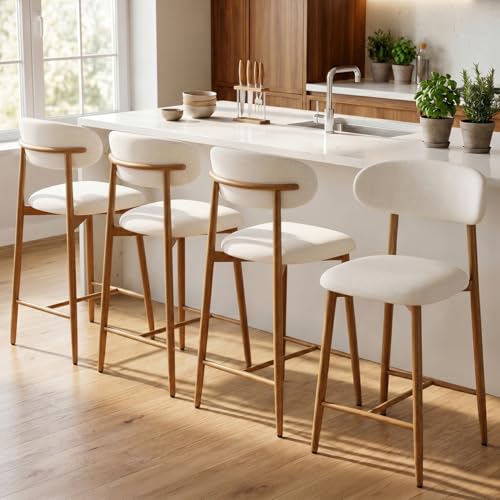 Image of AQO Counter Height Bar Stools Set of 4, Upholstered Counter Stools Modern Barstools with Metal Legs for Kitchen Island Dining Room, Beige