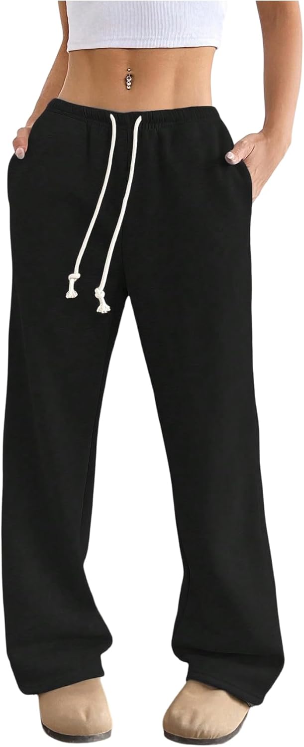 SOLY HUX Women's Drawstring Sweatpants Elastic Low Rise Baggy Straight Leg Casual Pants with Pockets