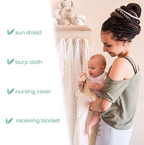 Organic Muslin Swaddle Blankets For Boys & Girls - Soft Breathable Bamboo Unisex Swaddling Blankets Set - Versatile Wraps Can Be Used As Burp Cloths, Receiving Blanket, Stroller Cover & More - 3 Pack #TOP4