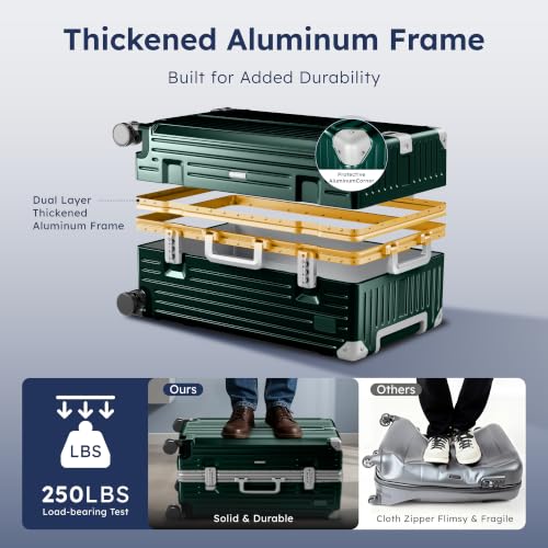 Image of ALPHA CAMP Trunk Luggage 30 Inch with Aluminum Frame Zipperless Suitcase | Large Checked Thickened 3-Layer PC Hardshell with TSA Lock,Charging Port,Cup Holder and Spinner Wheels for Extended Travel