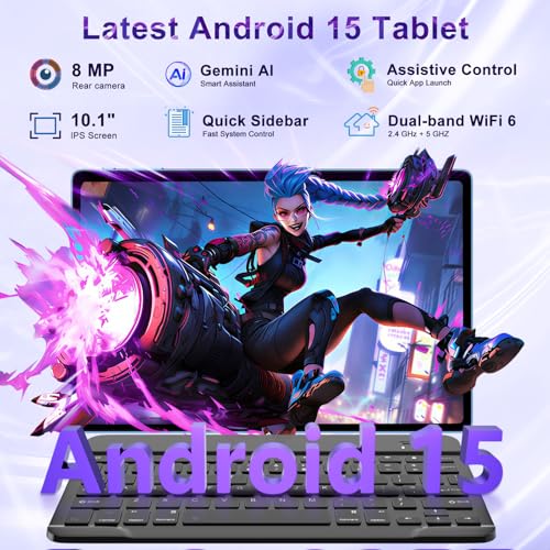 Image of Tablet 2026 Android 15 Tablets with 2.0GHz Octa-Core, 30GB 64GB 2TB Expand, 10 inch Tablet with Keyboard, FHD IPS Display, Gemini AI, 8MP Camera, WiFi 6, 6000mAh, Widevine L1, BT 5.0 -Blue