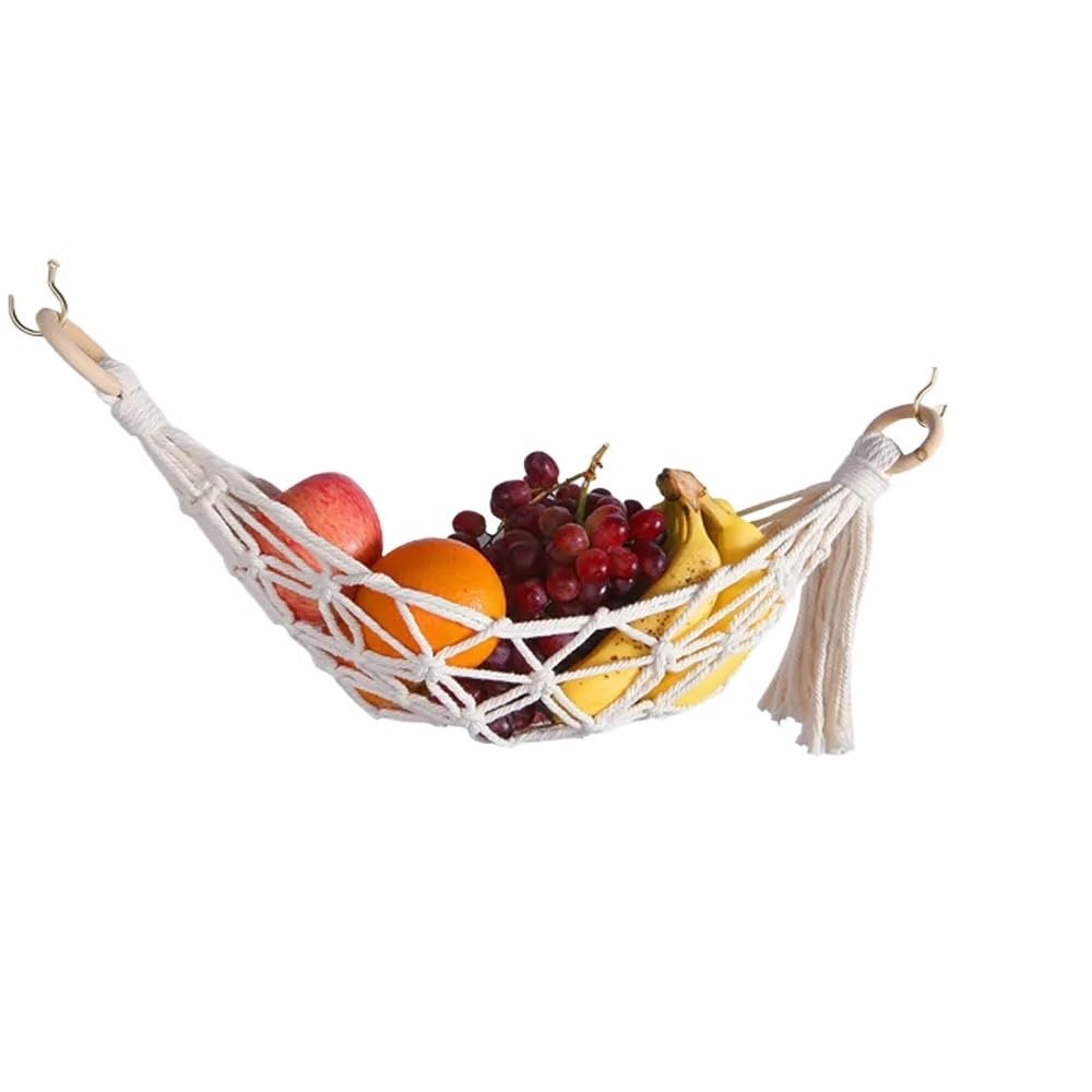 Shungong Macrame Fruit Veggie Hammock Hand Woven Under Cabinet Kitchen Storage(02)