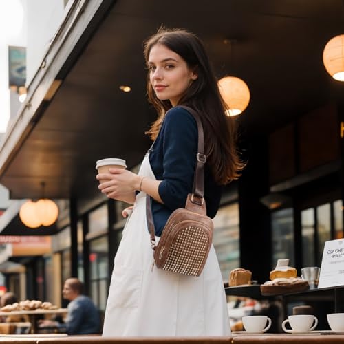 UTO Cross Body Bag for Women Rivet Studded Trendy Purse Chest Belt Sling Bag with Adjustable Shoulder Straps3