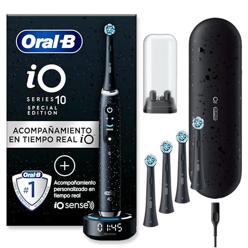 Oral-B iO 10 Cepillo de Dientes Eléctrico Negro Edición Especial Con Estuche Cargador De Viaje + 5 Cabezales De Recambio Negros Oral-B iO Ultimate Clean