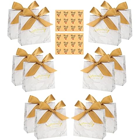 AKlamater 22 Stück Geschenktüten aus Papier mit Schleifenbändern, Goldfolie Dankeschön Geschenktüte Papier Party Geschenktüten für Weihnachten, Geburtstag Cover