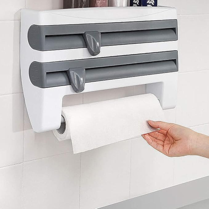 CHEFORY Triple Paper Dispenser | 4 in 1 Foil Cling Film Tissue Paper Roll Holder for Kitchen with Spice Rack| Triple Paper Roll Dispenser & Holder for Tissue Paper Roll Depend on Color Availabity (B0DGPR1RYF) Amazon Price History, Amazon Price Tracker