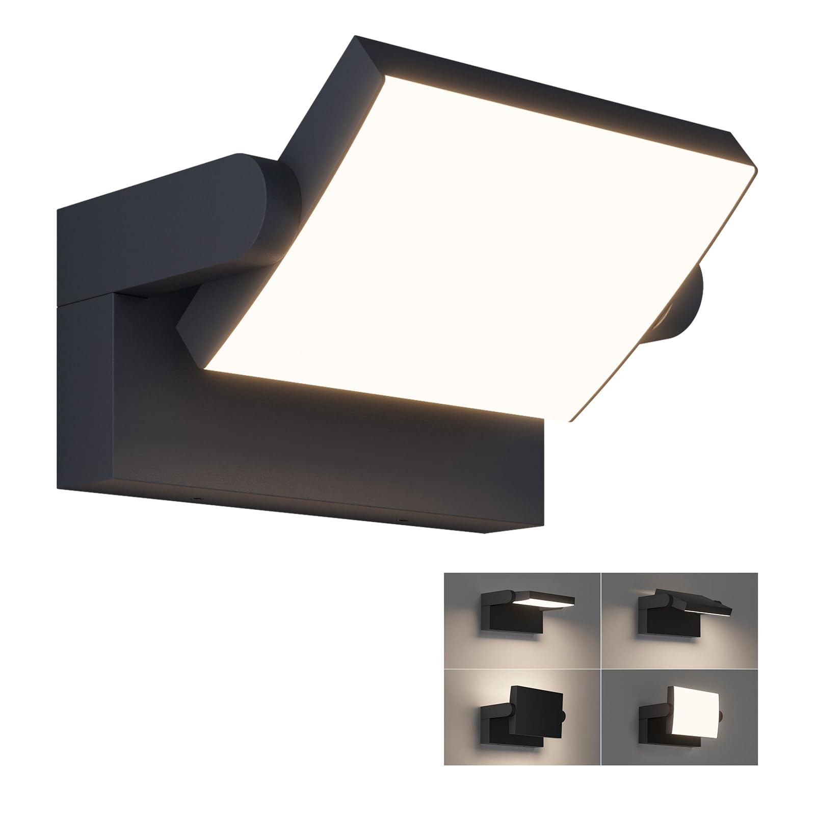 Klighten 24W LED Outdoor Indoor Wall Sconces IP65, Adjustable Wall Light, Modern Aluminium Wall Lamp for Entrance Gardens, Terrace Entrance, 1500 Lumen, Natural White 4000K, Black