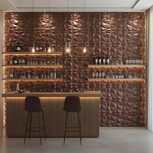 Image of Kayra Decor 3D Wall Panel PVC Diamond Design, Red Copper Rust Color 19.7 inch X 19.7 inch (Pack of 12) - Covers 32.28 Sq. Ft.