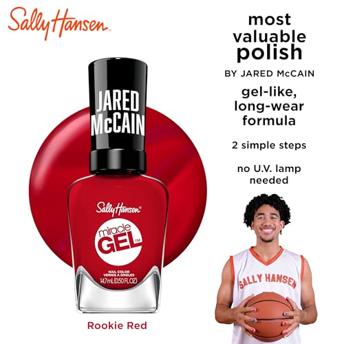 Image of Sally Hansen Miracle Gel x Jared McCain, Rookie Red, Long Lasting, Gel-Like Formula, No UV Lamp Needed, Red Nail Polish