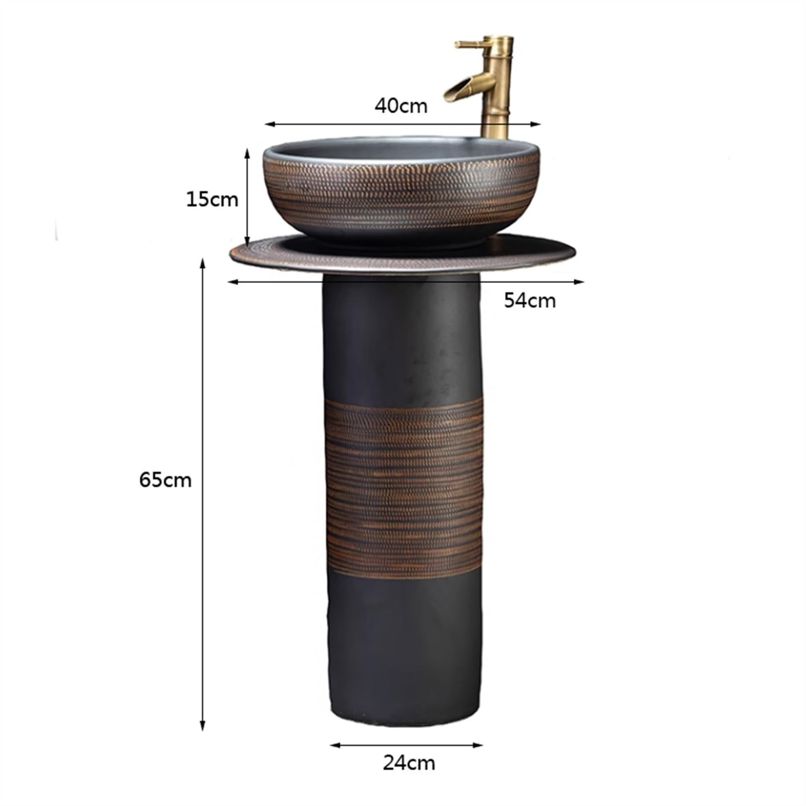 Fregadero de pedestal, fregadero de pedestal de cerámica vintage, combinación de fregadero de pie con grifo y kit de drenaje para baño, balcón, patio, baño al aire libre