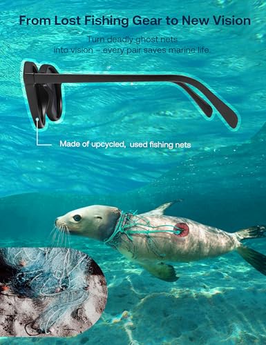 SOJOS Ocean Collection Polarized Retro Round Sunglasses for Women Men Recycled Fishing Net Frame Eco-friendly, Arctic Ocean2