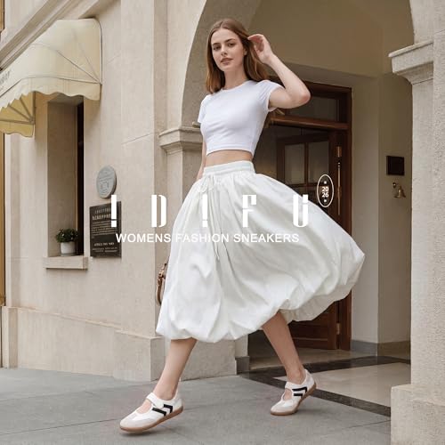 Image of IDIFU Mary Jane Sneakers for Women Retro Fashion Casual Ballet Flats | Lightweight Memory Foam Insole Non-Slip Hook and Loop Spring Tennis Walking Shoes
