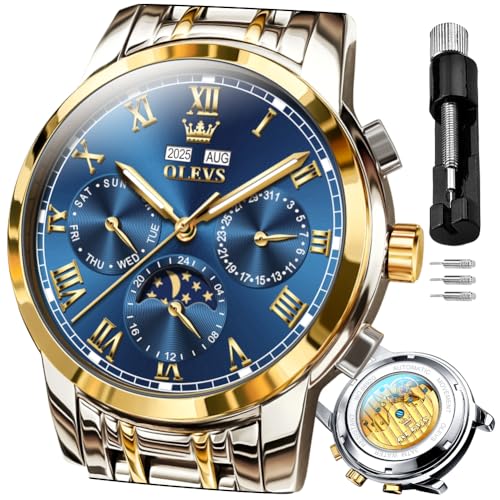 Image of OLEVS Watches for Men Automatic Mechanical Self Winding Dress Wrist Watch Multifunction Calendar Waterproof Luminous