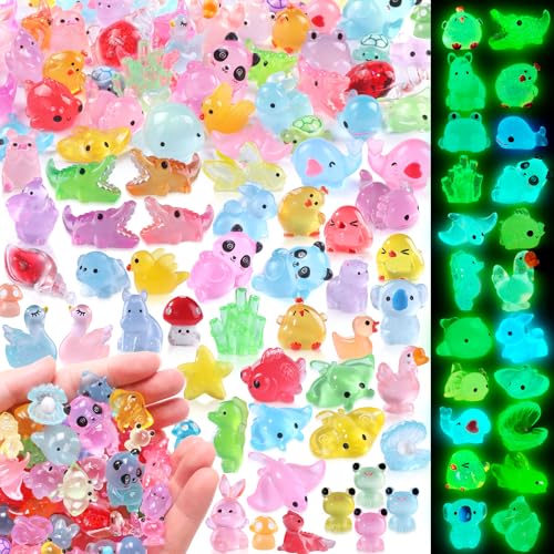 DTYDECLE 164 Stück Miniatur Figuren Leuchtend, Mini Harz Tier Bunte Kleine Tierfiguren Winzige Tiere Leuchtend für Gartendeko DIY Micro Landschaft Szenen Heimdekorationen