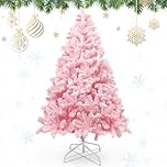 AGM Christmas Tree 5ft, Snow Flocked Artificial Pink Christmas Tree with 600 Branch Tips, Outdoor Xmas Tree for Christmas Decorations