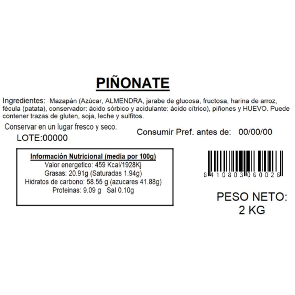 LAPASION - Mazapán con piñones (piñonate) 2Kg.