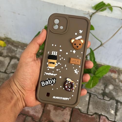 Image of Pikkme Back Cover for Realme C20 | Cute Fun Cartoon 3D Bear Silicone Full Body Protection Bumper Case (Brown)