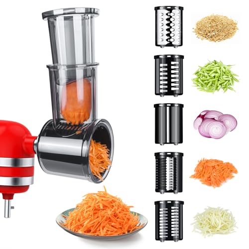 Attachement Trancheuse et Râpe à Déchiqueteuse pour KitchenAid Batteur sur Socle - Râpe à Fromage, Hachoir à Légumes, Fruits/Coupe-Salade - Accessoire...