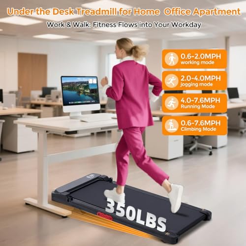Image of Walking Pad Treadmill with Handle Bar, 3.0HP Portable Electric Treadmills for Home Exercising, 0.6-7.6MPH Mini Walking Pad Treadmill with Incline, Small Under Desk Treadmills for Home Small, 350LBS