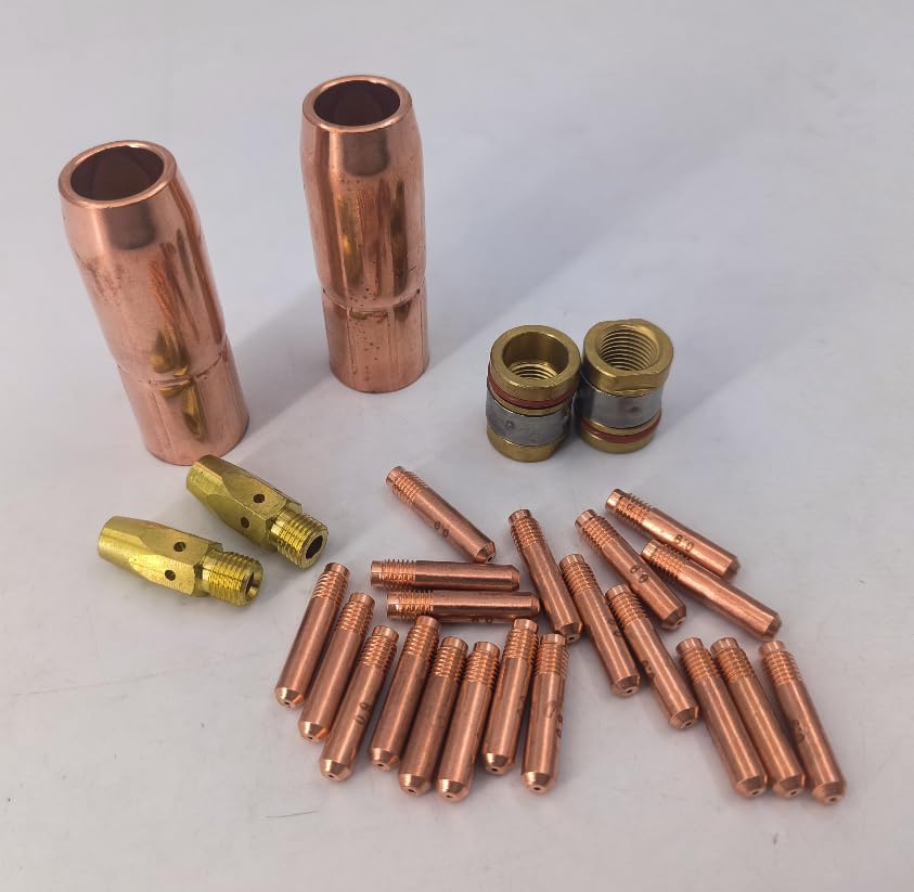 Welding Gas Accessory Kit with 5/8-Inch Copper Nozzles Contact Tips and Adapters Compatible with M-25/M-40 MIG Guns for Hobart 000068