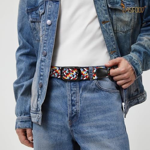 Image of JASGOOD Stretch Belt for Men, Men Women Elastic Woven Braided Belt 1 3 /8 Casual Belt Golf Belt for Jeans Pants