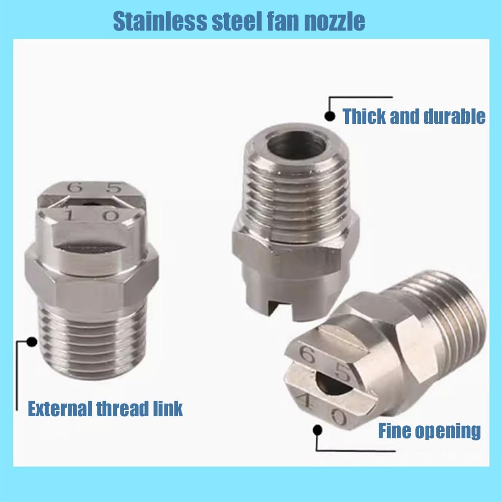 Buse de nettoyeur haute pression à ventilateur plat 6 pièces 1/8, 1/4, 3/8, 1/2 filetage externe Buse en acier inoxydable 304 25°/40°/50°/65°/80°/95°/110° Alésage de 0,03 à 0,1 1/4 1.8mm(0.071in) 25°