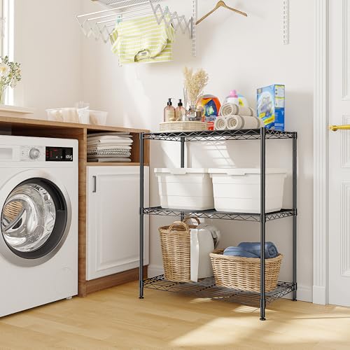 Image of DurayLoly Storage Shelves Adjustable Wire Shelving Metal Wire Rack Shelving Unit Storage Shelf for Kitchen Laundry Room Pantry Closet Bathroom 24 inch W x 30 inch H x 14 inch D Black,2pc