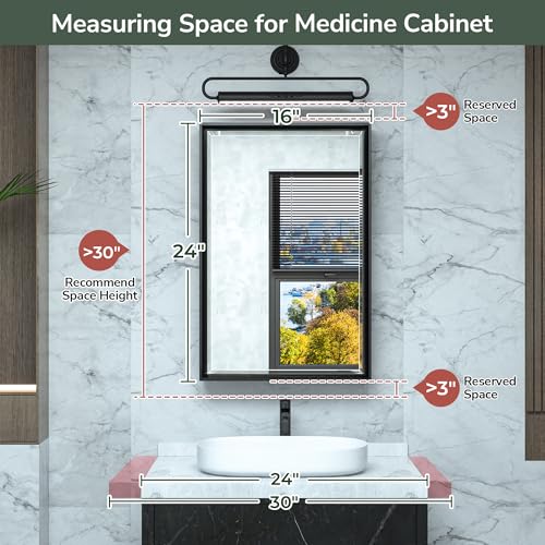 TokeShimi 17x25 Recessed Medicine Cabinet with Mirror Surface Mounted, Metal Beveled Mirror with Storage for Bathroom Vanity, Aluminum Black Medicine Cabinet Mirrored - Thumbnail 3