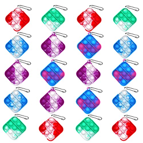 20 Pcs Mini Tie Dye Push Pop Bubble Sensory Fidget Toy, Stress Relief Hand Toys, Fidget Simple Squeeze Mini Keychain Toy for Kids and Adults, Stress Reliever Anti-Anxiety (Mini-Square 20 Pack)