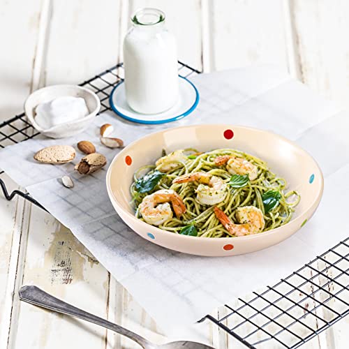 Jucoan 4 Pack Porcelain Pasta Salad Bowls, 8 Inch Colorful Polka Dot Ceramic Bowl Plate Set, Wide And Shallow Serving Dish For Pasta, Salad, Soup, 2 Inch Deep, Microwave & Dishwasher Safe #TOP4
