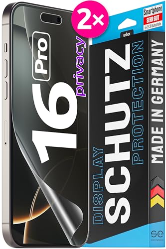2x se 3D SCHUTZFOLIE Privacy für Apple iPhone 16 Pro Blickschutz 100% Fingerabdruck & FaceID kompatibel einfache blasenfreie Installation Ultra-Klar Stoß-Kratzfest aus Deutschland