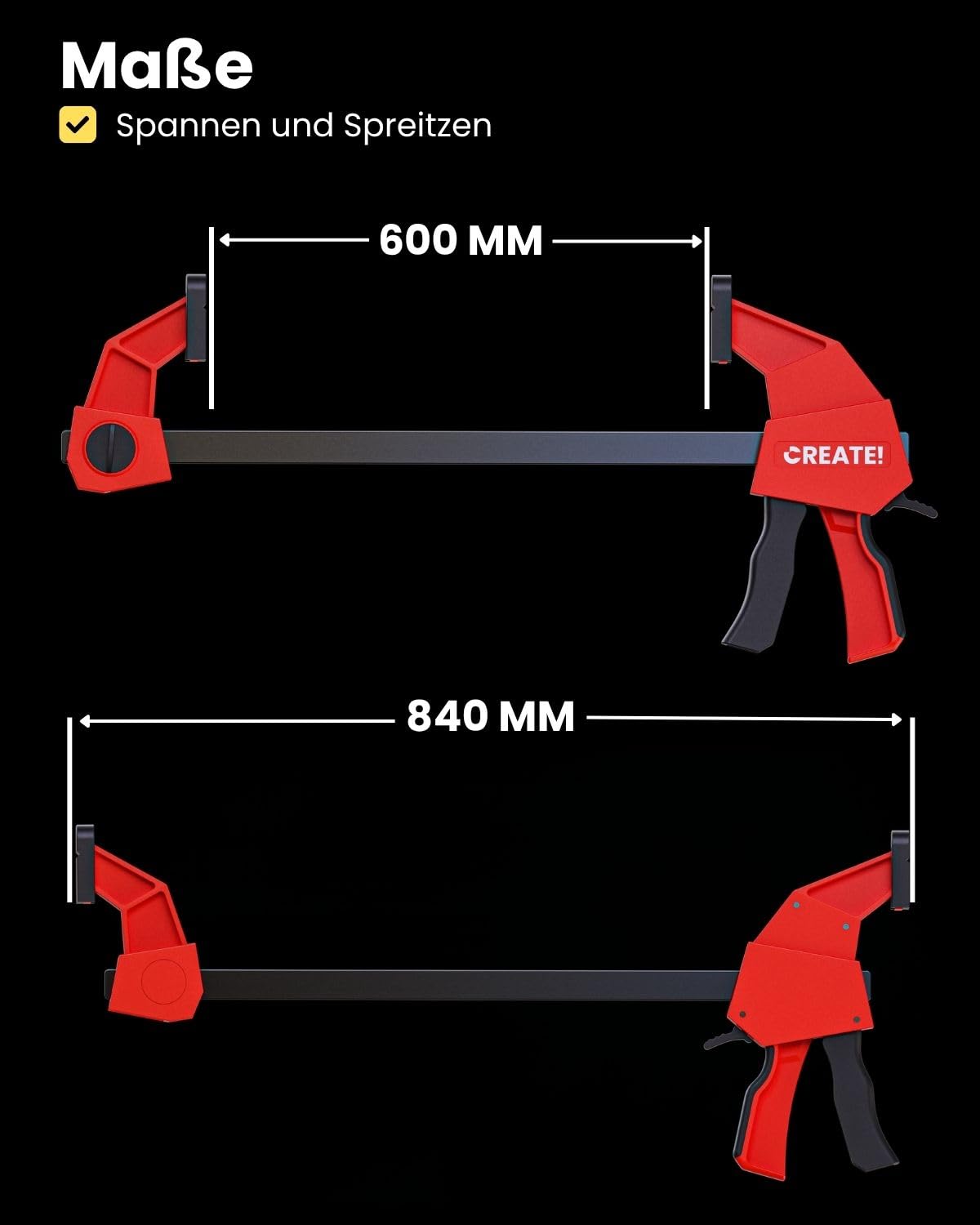 CREATE! Einhandzwingen, Schnellspannzwinge 600 mm. 2er Set mit 230kg Spannkraft - Super Strong