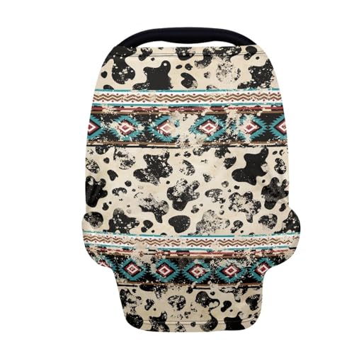 Image of Distress Cow Print Mother Privacy Nursing Cover Elastic & Cozy Breastfeeding Scarf Personalized Multi Use Infant Stroller Canopy for Family Friedns