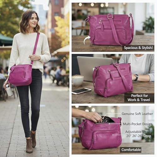 Image of Oak Leathers Women's Crossbody Bag - Genuine Leather Crossover Shoulder Purse With Adjustable Sling Strap - Medium Size