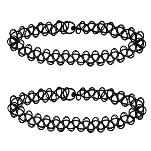 WLXNCYKE 2PCS Black Tattoo Choker Necklace Rainbow Tattoo Chokers Necklace 90s Choker Blue Tattoo Chokers Y2k Purple Tattoo Collar Gothic Adjustable Stretchy Elastic Necklace for Women (2PCS Black)